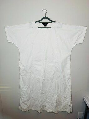 The J. Peterman Company White Cotton Shift Dress Womens L/XL Pockets Made in Ind